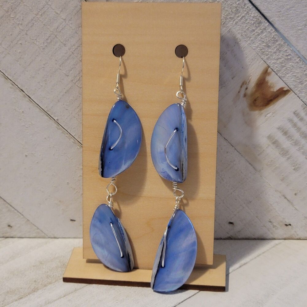Upcycled Blue Shell Dangle Earrings – Ocean-Inspired Lightweight Eco Jewelry